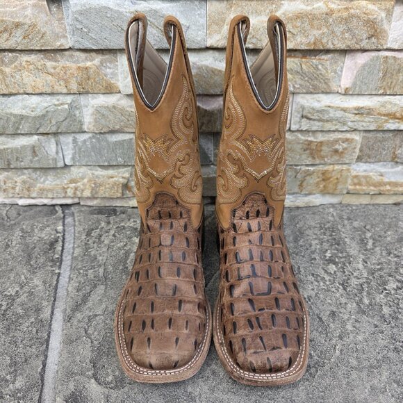 Old West Other - Old West Brown/Tan Youth Boys Leather Faux Gator Cowboy Boots